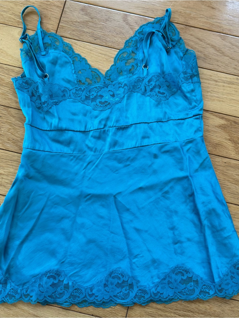 Vintage Turquoise Silk Lace Cami Top Babydoll Y2K Lingerie Style - Picture 6 of 6